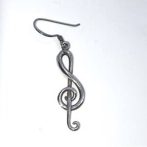 SINGLE Sterling Silver Treble Clef Music Note Dangle Shepherds Hook Earring 2”